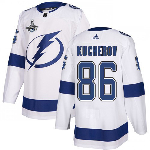 Adidas Tampa Bay Lightning #86 Nikita Kucherov White Road Authentic Youth 2020 Stanley Cup Champions Stitched NHL Jersey->youth nhl jersey->Youth Jersey